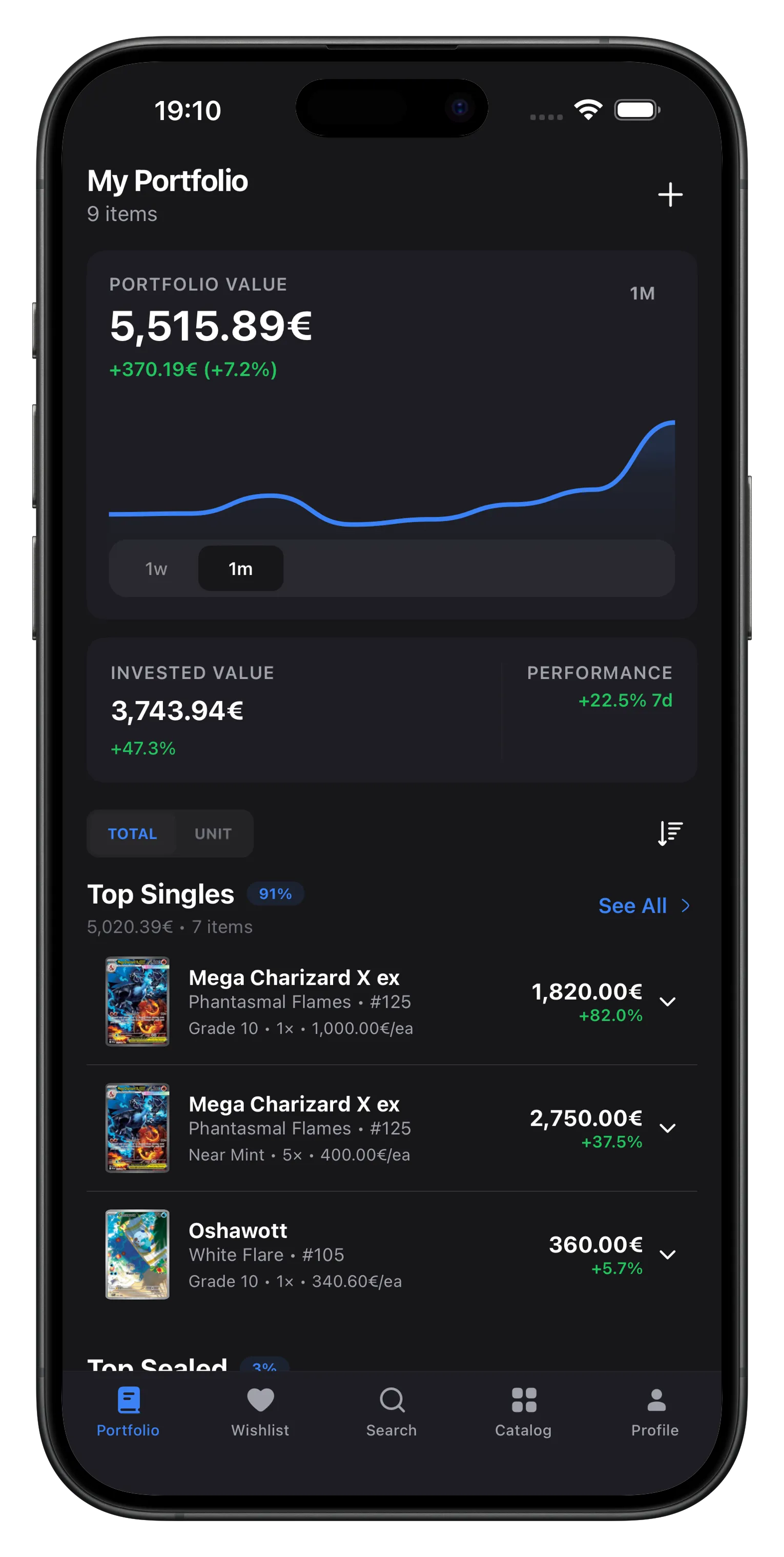 Sealed Market mobilná appka s prehľadom portfólia